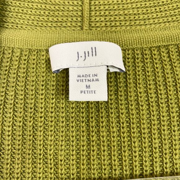 J.Jill | Chartreuse Green Cardigan Sweater Open Front Cotton Blend M PETITE - Picture 3 of 5